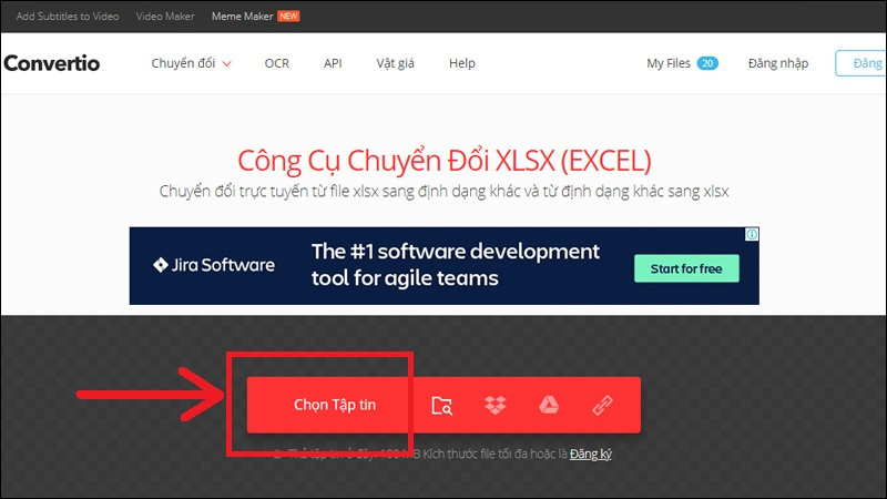 Truy cập website chuyển đổi online và nhấn Chọn tập tin